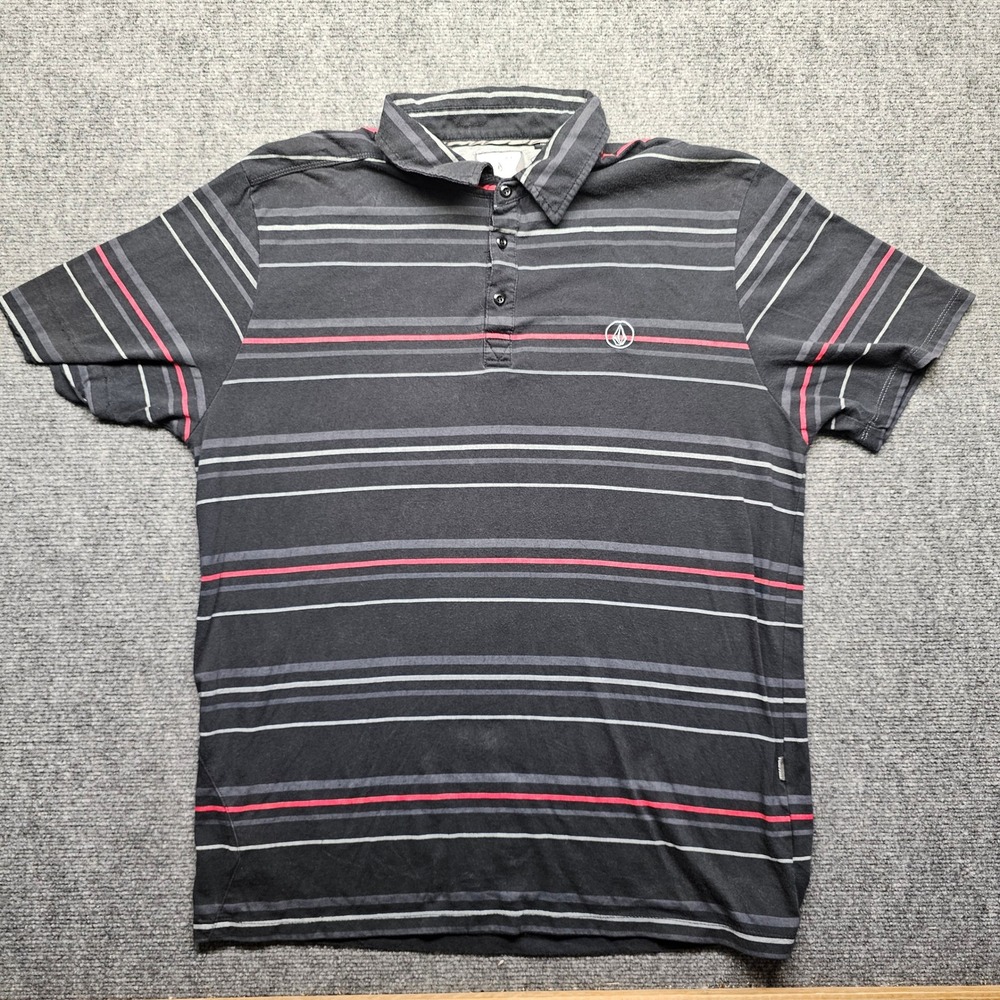 Volcom Smasher Tunk Stripe Polo Shirt Mens XL Gray Red Short Sleeve A0141208